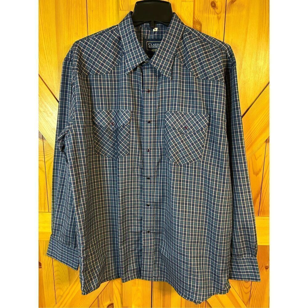 Vintage Classic Western pearl snap plaid shirt, size XL (4993) Read